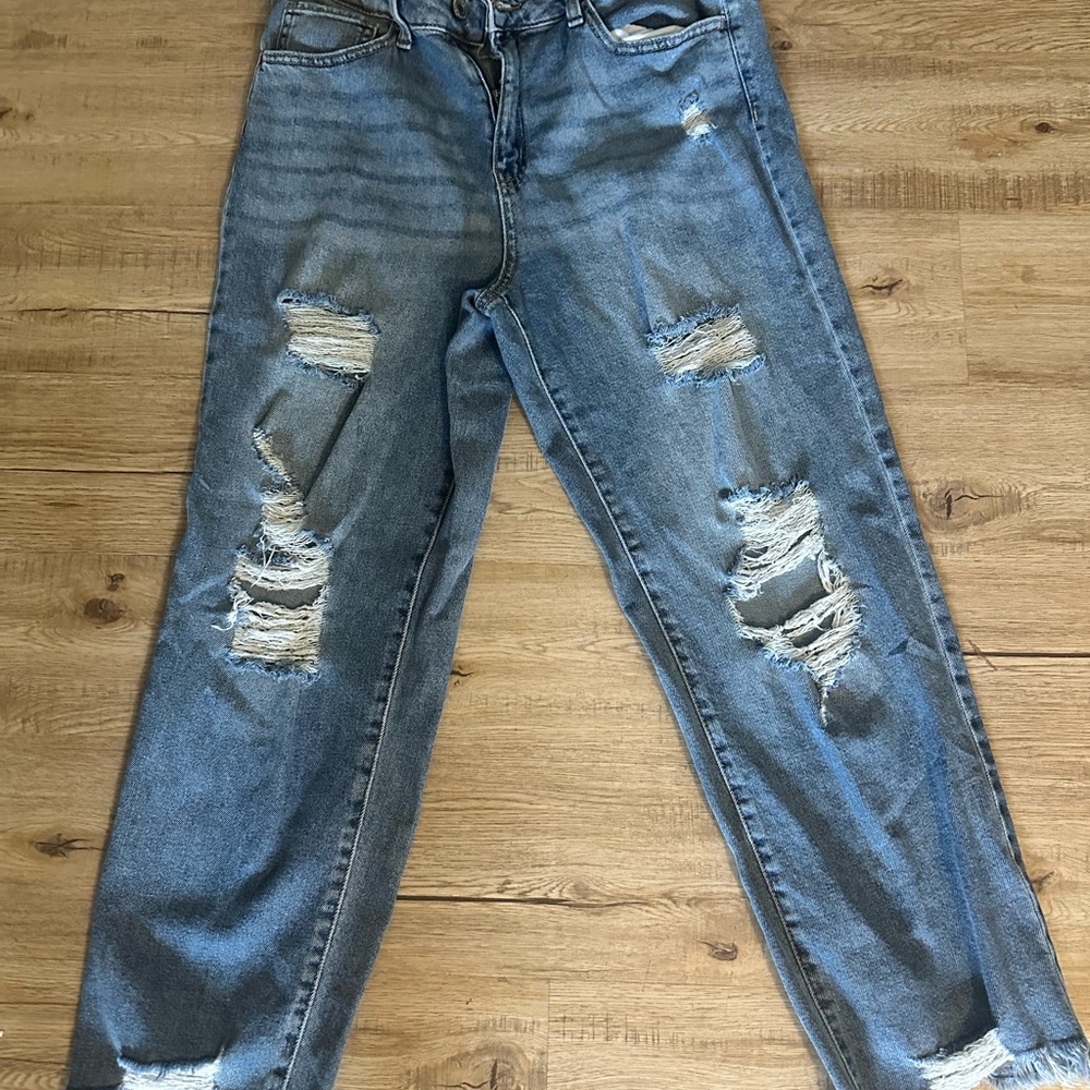 SO Women's Distressed Boyfriend Jeans - Light Blue